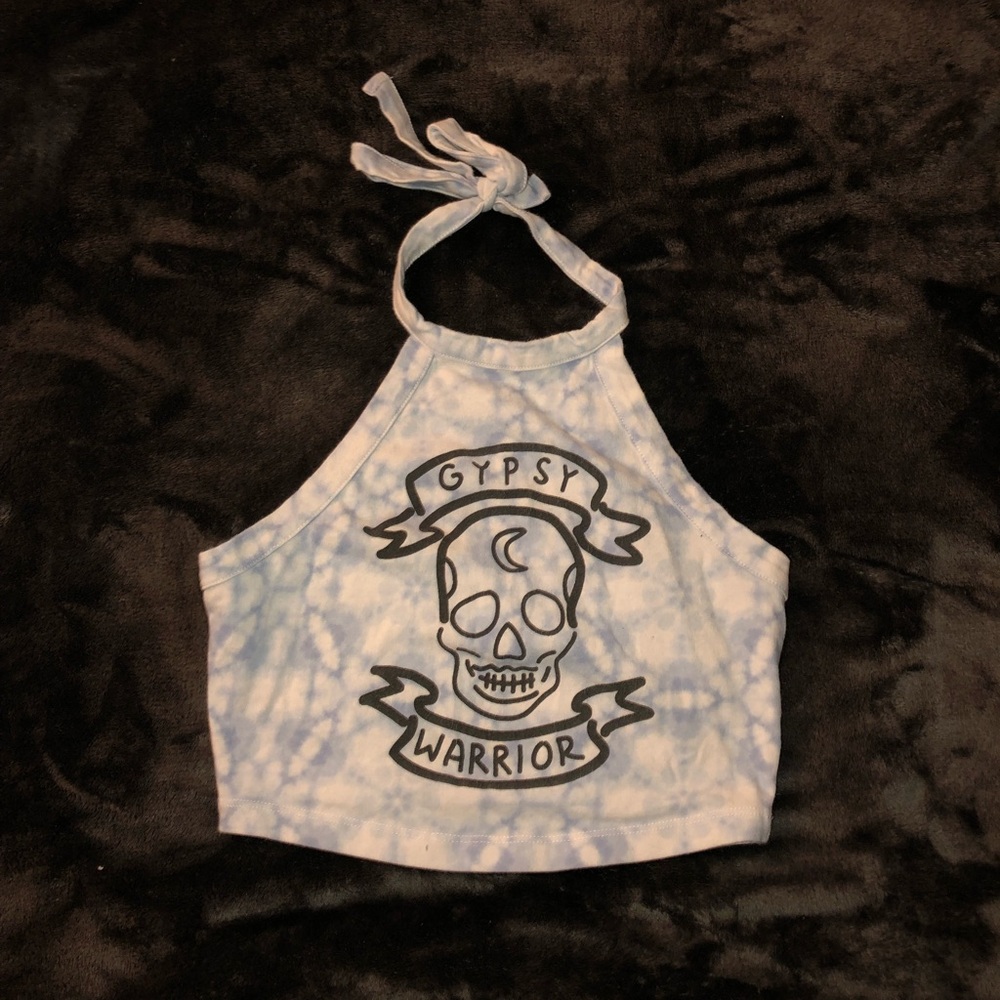 Blue and white crop top